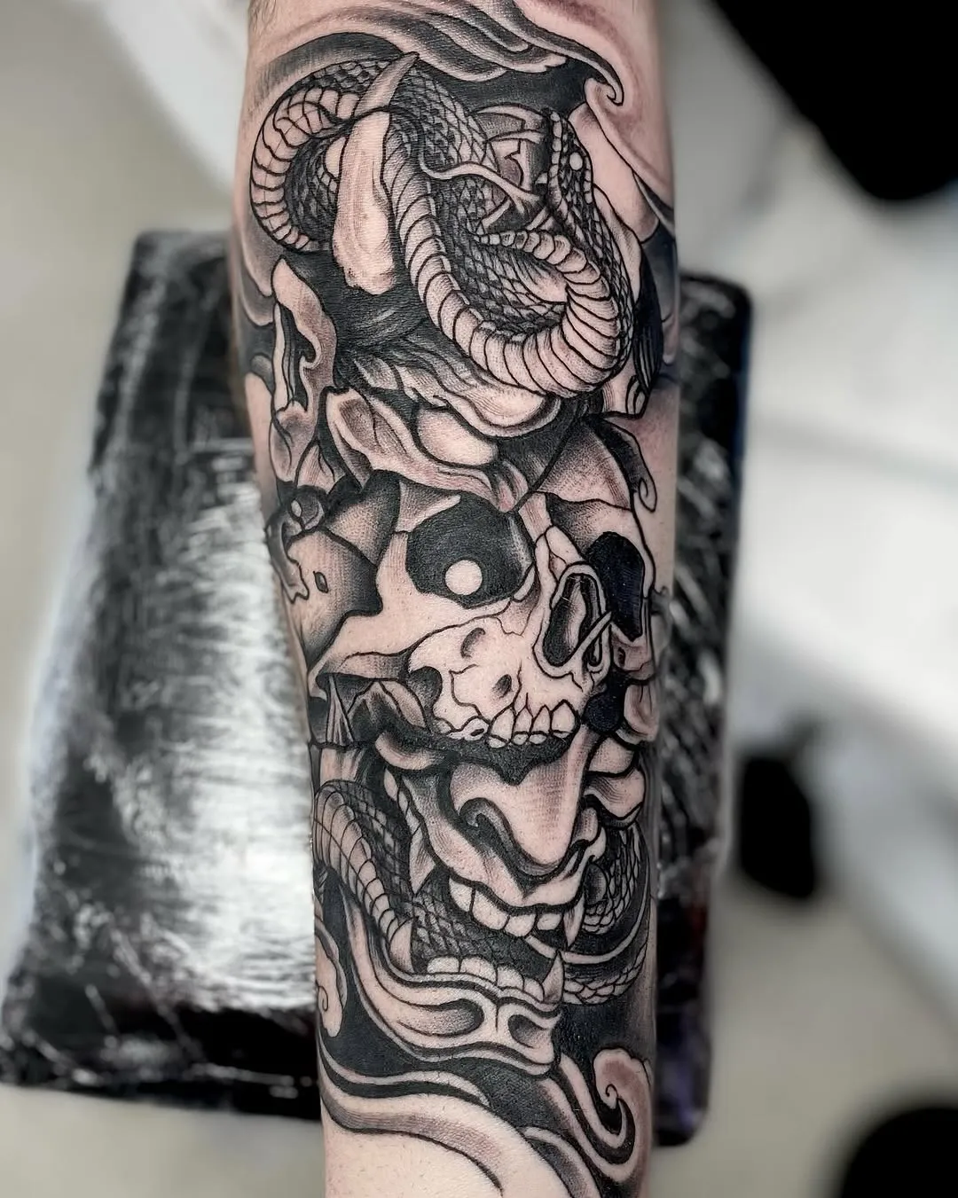 Horror Themes tattoo by Kylie Lesko at Dreamers Ink Studio in Westville, IL