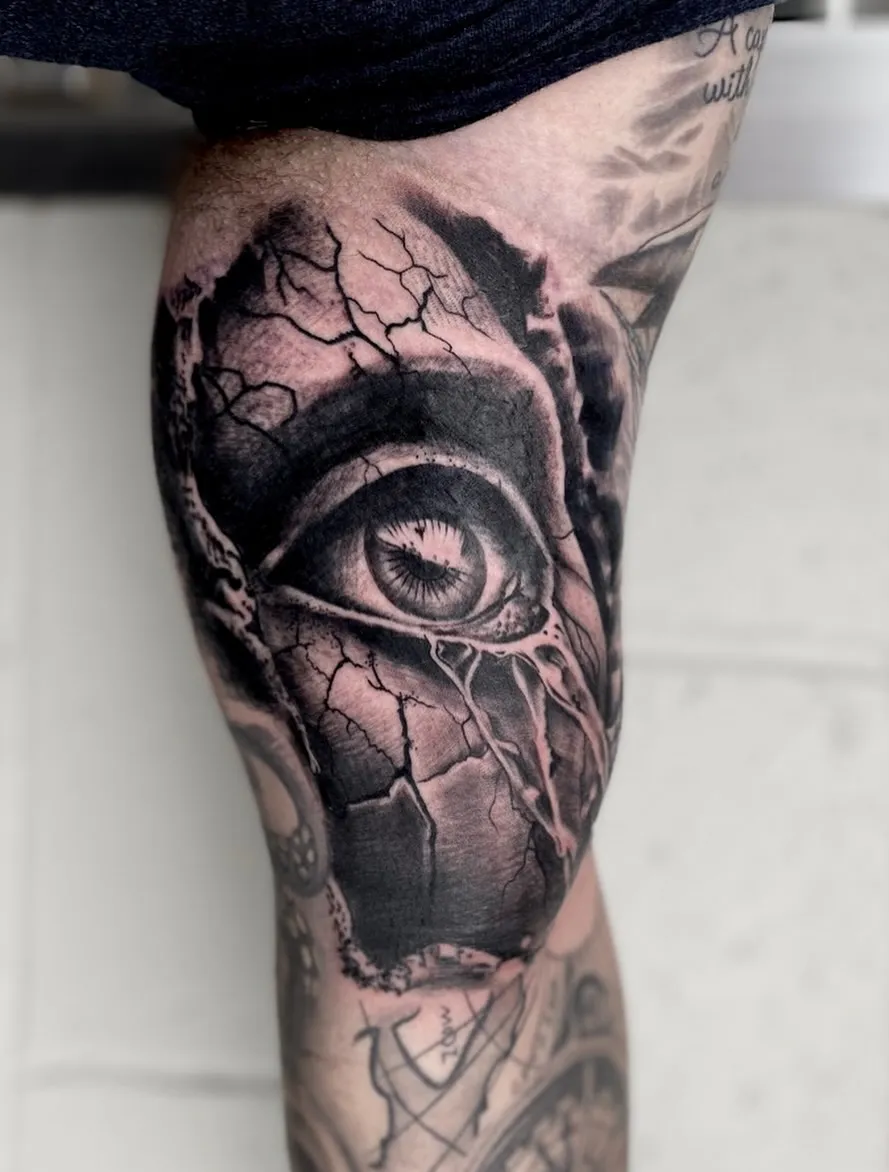Horror Themes tattoo by Kylie Lesko at Dreamers Ink Studio in Westville, IL