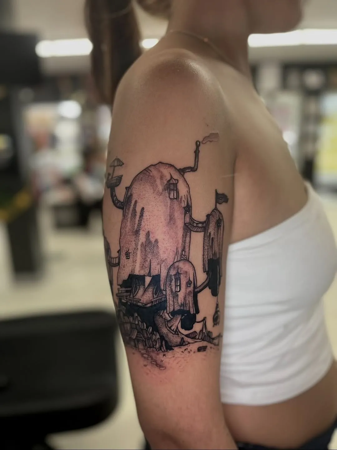 Black & Gray tattoo by Paige Thornsbrough at Dreamers Ink Studio in Westville, IL